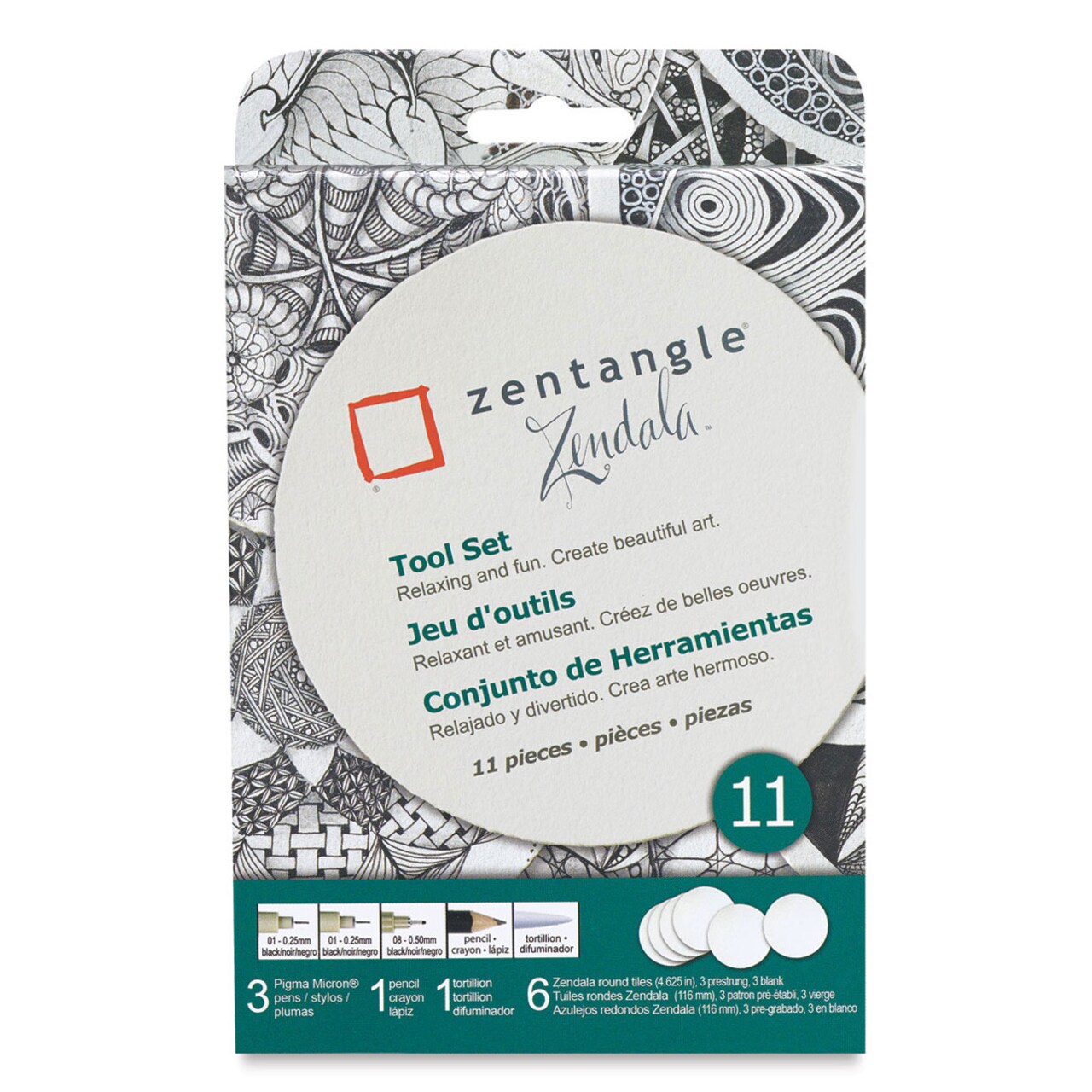 Sakura Zentangle Set - Pack of 11, with Round Zendala Tangles
